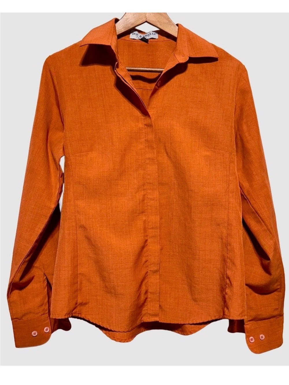 Burnt Orange Rust Textured Button Down Shirt Blouse Fall Womens Small